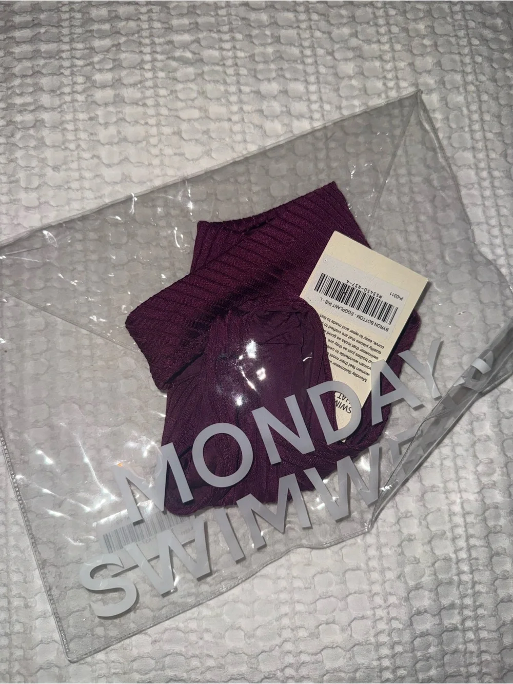 NWT Monday Swimwear Byron bikini bottoms eggplant purple ribbed size large